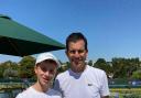 Cheddar Tennis Club member Ben with Tim Henman at Wimbledon.