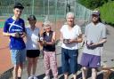 Cheddar Tennis Club Coronation Tournament winners and runners-up, from left to right, Ollie Ayers, Ruth Rogers, chairsperson Sarah Strawbridge, Georgie Syed and Chris Rogers