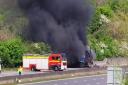 A lorry was engulfed in flames on the M5 Northbound.