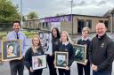 James Stanley, head of art at Priory Community School Academy, with Neville Coles (right), CEO The Priory Learning Trust, and students who are exhibiting their work.