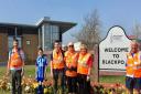 Zak Swire and family in Blackpool after their 238-mile walk.