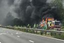 A double-decker bus caught fire on the M5 this afternoon (Friday).  Picture: Mark Kidner