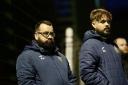 Uphill Castle manager Anthony Askins (left) during his side’s Somerset County League Premier game with Stockwood Wanderers.