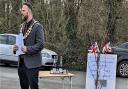 Weston mayor Cllr James Clayton addressed the crowd at the tree planting ceremony on Worlebury Hill Road.