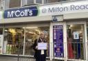 Cllr Gibbons petitioned outside McColl's to save the Post Office counter.
