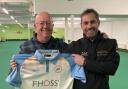 Fhoss managing director Andrew Kimitri presenting the new sponsored shirts to Woodspring Chairman Gerald Holcombe.