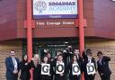 Broadoak Academy principal Danny McGilloway and pupils celebrate the school’s ‘Good’ rating from Ofsted.