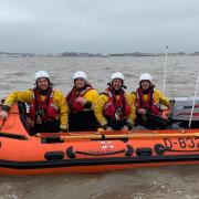 Weston's D class lifeboat named ‘The Adrian Beaumont’ with crew in Weston Bay.