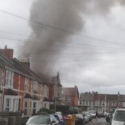 Firefighters tackle the blaze around 4pm.