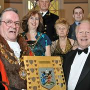 Former mayor Cyril King presenting the Borough Shield to Terry Gilbert in 2012.
