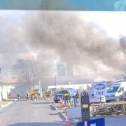 Firefighters tackled a blaze at Walrow Industrial Estate yesterday (Wednesday).