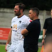 Weston AFC manager Scott Bartlett with player-assistant manager Scott Laird.
