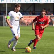 Dayle Grubb in action for Weston AFC against Harrow Borough.