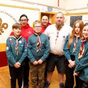 (L-R) Maz Neads, John Wheatley and Nigel Neads, with some members of the 3rd Weston-super-Mare Scout's.