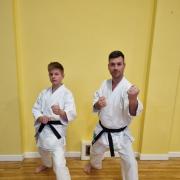 Weston Karate Club Lucas Matras and Gary Hunt with their Blackbelts. Pic: Kevin Roberts.