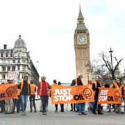 Just Stop Oil supporters during a slow march in Parliament Square in May.