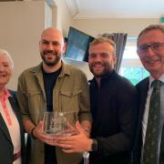 Joe Joyce and Sam Aplin presented with the President’s Bowl from Weston Golf Club’s President John Whitewood and lady President Di Brown.