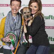 Friends for Life 2018 winner Vanessa Holbrow and her dog Sir Jack Spratticus with Geri Horner.