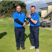 Left: The Weston Avalon B team before the game. Right: Matt Cassidy receives his trophy for winning the Winter Eclectic