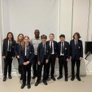 Leroy Rosenior with pupils from Winterstoke Hundred Academy.