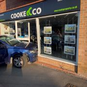 A car crashed into the entrance of Cooke & Co on Worle High Street.